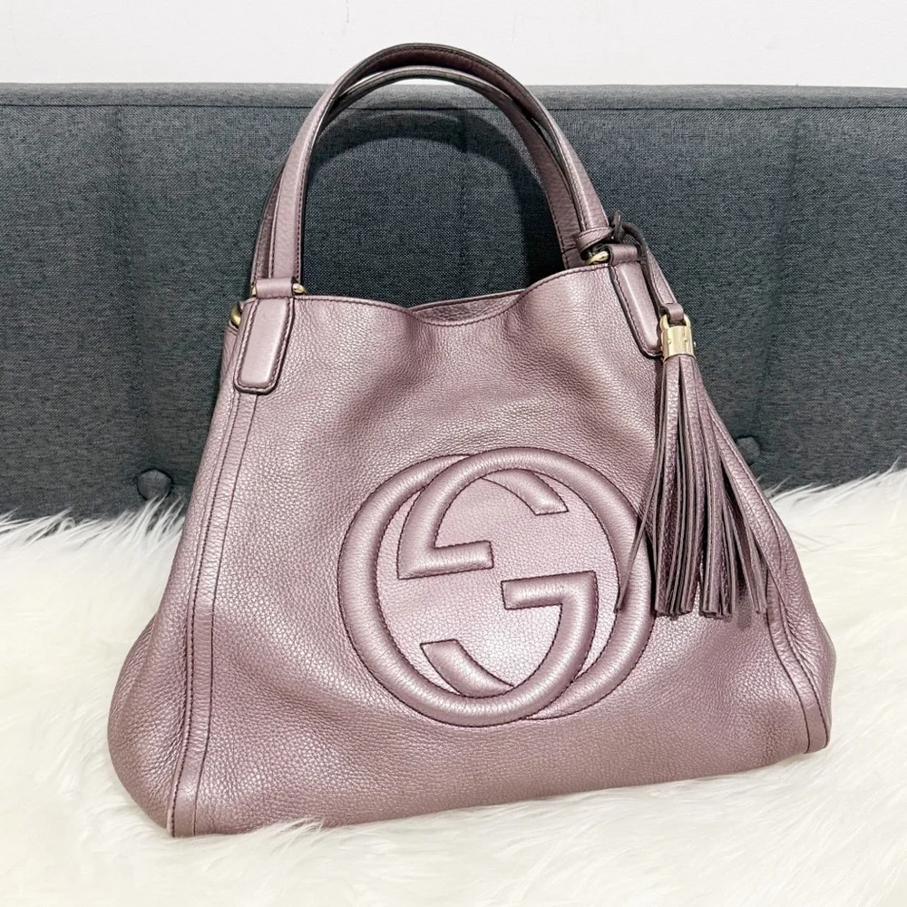 Gucci Dusty Mauve Leather Shoulder Bag with Tassel